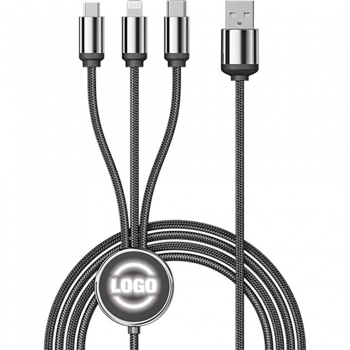 3'ü 1 Arada Işıklı Logo Baskılı Şarj Kablosu – Promosyon USB Şarj Kablosu